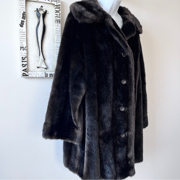 Vintage Dubrowsky & Joseph Tissavel France Brown Faux Fur Swing Coat Size 10 - Picture 9 of 12